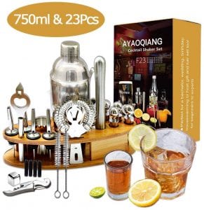 24-Piece Bartender Kit Cocktail Shaker Set with Espresso Bamboo Stand,Perfect Home Bartending Kit