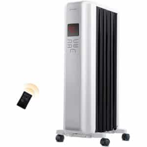 Space Heater, 1500W Oil Filled Radiator Heaters Indoor Portable Electric with Remote, Built-in 24-Hrs Auto On Off Timer, Digital Thermostat, ECO Mode, Safe and Quiet Heater