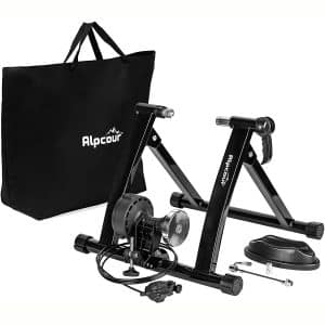 Alpcour Bike Trainer Stand – Portable Stainless Steel Indoor Trainer w:Magnetic Flywheel, Noise Reduction, 6 Resistance Settings, Quick-Release & Bag