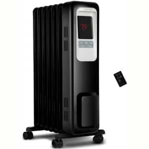 Aikoper Space Heater, 1500W Oil Filled Radiator heater with 24-Hours Timer, Remote Control, Digital Thermostat, Tip-over & Overheat Protection, Electric Portable Heater