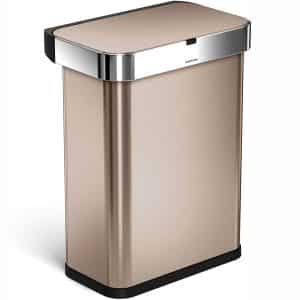 simplehuman, Rose Gold Stainless Steel 58 Liter : 15.3 Gallon Rectangular Voice and Motion Sensor Automatic Kitchen Trash Can