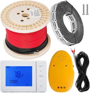 Happybuy 25 sqft Warming Cable Set 110V Electric Radiant Floor Heat Heating Cable Kit Warming System 100ft long Heating Cable with Thermostat:Wire:Card Strip:Temperature Control Alarm
