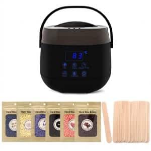 Wax Warmer,CleanDell Painless Hair Removal Waxing kit with LED Screen Display,Electric Wax Pot Heater and 20 Applicator Sticks,6 Flavors Hard Wax Beans