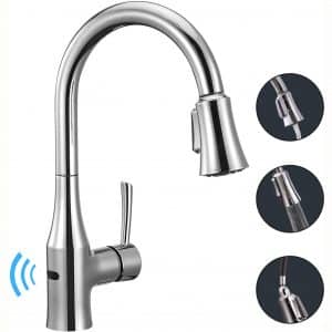 ANZA Touchless Wave Sensor Kitchen Sink Faucet with Pull-Down Dual-Function Sprayer, Modern Automatic High Arc Single Handle Faucet with Pull Out Spray Head, Spot-Free Chrome Finish