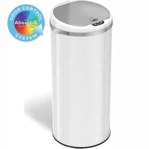 iTouchless 13 Gallon Touchless Sensor Trash Can with Odor Filter System, Round Steel Garbage Bin, Perfect