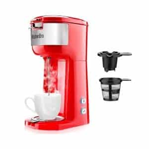 KitchenBro Single Serve Mini Coffee Maker - Self Cleaning (Red)