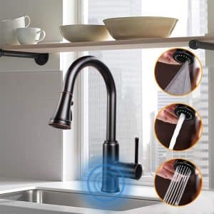 Touchless Kitchen Sink Faucets with Pull Down Sprayer, Kitchen Faucet with Pull Out Sprayer Single-Hole and 3 Hole Deck-Mount,3 Mode Single Handle Matte Black Easy to Install, Spot Resist