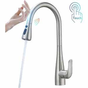 Touch Kitchen Faucet, OWOFAN Touch on Kitchen Sink Faucet with Pull Out Sprayer Single Handle Smart Sense Pull Down Kitchen Faucet Brushed Nickel 1003SN