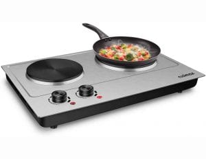 CUSIMAX 1800W Double Hot Plate, Stainless Steel Silver Countertop Burner Portable Electric Double Burners Electric Cast Iron Hot Plates Cooktop
