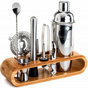 Mixology Bartender Kit- 10-Piece Bar Tool Set with Stylish Bamboo Stand - Perfect Home Bartending Kit and Martini Cocktail Shaker Set
