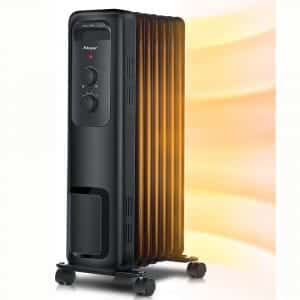 Space heater, Aikoper 1500W Oil Filled Radiator Heater with 3 Heat Settings, Adjustable Thermostat, Quiet Portable Heater with Tip-over & Overheating Functions