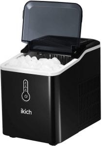 IKICH Ice Maker for Countertop, 26lbs Ice Cubes in 24Hrs, 9 Ice Cubes Ready in 7mins, Portable Electric Ice Maker with LED Indicator Lights, Ice Scoop and Basket for Home Office Bar Party, Black