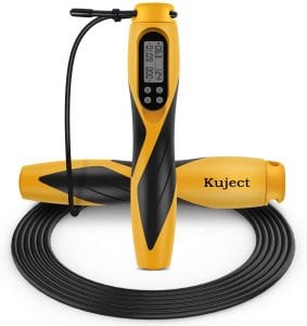 Kuject Skipping Rope, Digital Weighted Handle Adjustable Jumping Rope with Smart Counter, Time Setting for Kids, Fitness