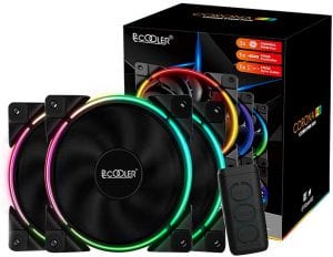 Pccooler 120mm Fan Moonlight Series, PC-3M120 RGB LED Computer Case Fans - PWM PC Cooling Fan - Dual Light Loop Quiet Fan:Multiple Light Modes with Controller