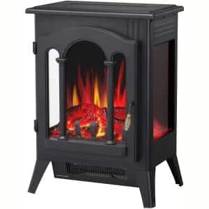 R.W.FLAME Infrared Electric Fireplace Stove, 16" Freestanding Fireplace Heater, Realistic Flame Effects, Adjustable Brightness and Heating Mode, Overheating Safe Design, 1000W:1500W