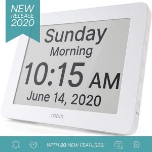 Robin Digital Day Clock with Custom Alarms & Calendar Reminders, White