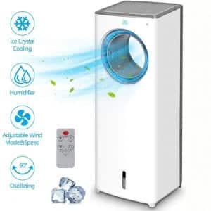 Evaporative Air Cooler - 2-in-1 Portable Air Cooling Fan, Instant Cool & Humidify with 3 Speeds, No Noise Tower Fan, No Dust, 3 Modes, 90°Oscillation, 8H Timer, Bladeless Fan