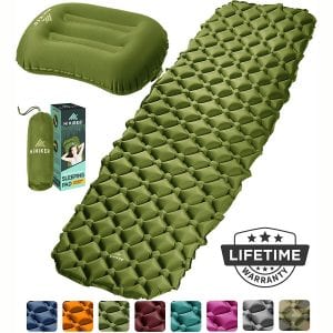 HiHiker Camping Sleeping Pad + Inflatable Travel Pillow – Ultralight Backpacking Air Mattress w:Compact Carrying Bag –Sleeping Mat for Hiking Traveling & Outdoor