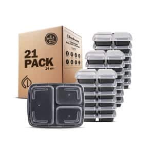 Freshware Stackable 3 Compartment 21 Pack Meal Prep Containers