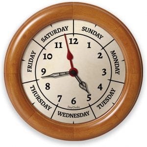 DayClocks Time and Day Wall Clock – Pine Wood Frame