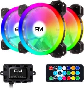 RGB Case Fans 3 Pack, GIM 120mm Chassis Fans (366 Modes with Controller and Remote) PC Computer LED Fan, Reinforced Quiet Fan Blade Design, Adjustable Colorful Cooling Cooler
