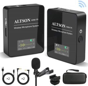 ALTSON Profession UHF Wireless Lavalier Microphone Transmitter & Receiver System with OLED Display, Omnidirectional Lavalier Mic Compatible with Cameras, Smartphones