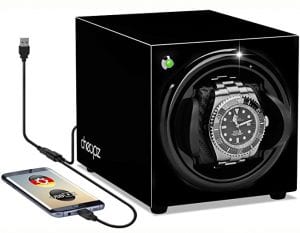 Cheopz Black Single Watch Winder Box for Automatic Watch Dual Powered by Batteries & USB