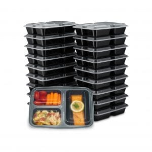 EZ Prepa [20 Pack] Stackable 3 Compartment Food Storage Containers
