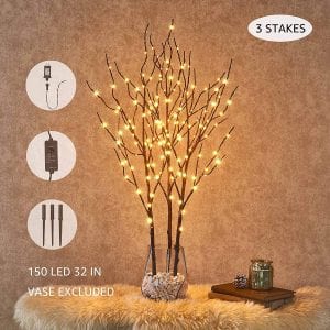 Hairui Pre Lit 32 Inches 150 LED Twig Branch Tree