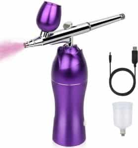Qimedo Handheld Mini Airbrush Kit, USB Rechargeable Portable Airbrush Makeup Kit Professional Cordless Airbrush Set with Quiet Air Compressor for Art Nail Painting Tattoo