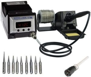 Aoyue 9378 Pro Series 60 Watt Programmable Digital Soldering Station - ESD Safe, includes 10 tips, C:F switchable, Configurable Iron Holder