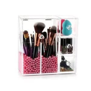 HBlife Acrylic Makeup Brush Holder, Free Pink Pearl