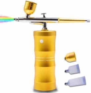 QUEVINA Airbrush Painting Kit Upgrade Spray Handheld Cordless Airbrush Gun With Compressor For Makeup Tattoo Nails Art Drawing Cake Decoration Model Coloring Gold