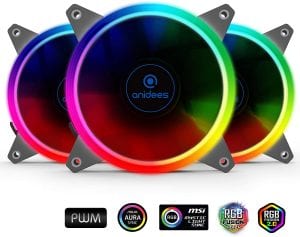 anidees AI Aureola V2 120mm 3pcs Adressable RGB PWM Case Fans Compatible with ASUS Aura SYNC:MSI Mystic:GIGABYTE Fusion MB with 5V 3pins Header, for case Fan