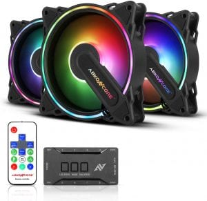 ABKONCORE HR120 PC Fan, SYNC PWM RGB 120mm Computer Fans, Hurricane RGB Frame PC Case Fans with Hydro Bearing and Anti Vibration Pads, Silent Dual Fans with 61 LED Modes
