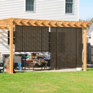 Coarbor Outdoor Roll up Shades Blinds for Porch Pergola Shade Privacy Roller Shade Screen for Deck Gazebo Brown 6'W x 6'H