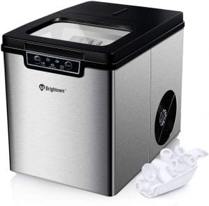Brightown Countertop Ice Maker, 9 Bullet Ice Cubes Ready in 6 Mins, Make 26 lbs Ice in 24 hrs, 2.2L Water Tank, Ice Basket and Scoop Included