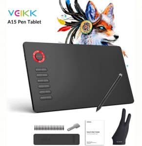 Graphics Drawing Tablet VEIKK A15 10x6 inch Digital Pen Tablet with Battery-Free Passive Stylus and 12 Shortcut Keys