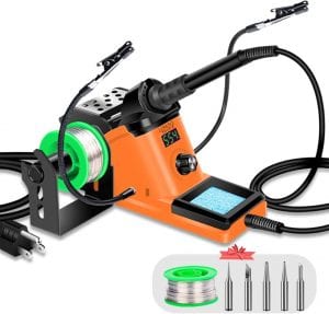 LONOVE Soldering Iron Station Kit – 60W Solder Station 194℉-896℉ Adjustable Temperature, LED Display, Sleep Function, C:F Switch, 2 Helping Hands, 5 Extra Solder