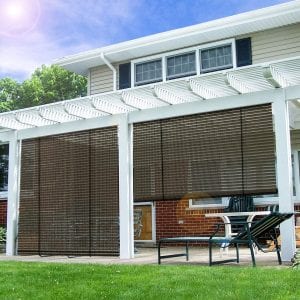 E&K Sunrise Outdoor Roller Blinds Shades Roll up Down Shade Screen for Porch Patio Deck Backyard Pergola 4'W x 6'H Hollow Out Brown
