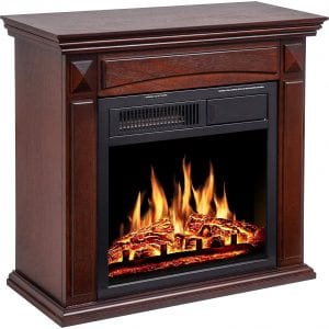 JAMFLY 26’’ Mantel Electric Fireplace Heater Small Freestanding Infrared Quartz Fireplace Stove Heater w:Log Hearth& Wood Surround Firebox, Adjustable Led Flame, Remote Control,750W-1500W