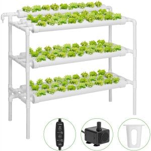 VIVOSUN Hydroponic Grow Kit, 3 Layers 90 Plant Sites 10 PVC Pipes Hydroponics Growing System with Water Pump, Pump Timer, Nest Basket and Sponge for Leafy Vegetables