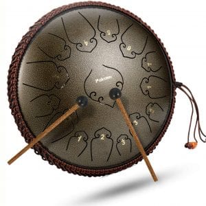 14 Inch 15 Note Steel Tongue Drum Percussion Instrument Lotus Hand Pan Drum with Ultra Wide Range and Drum Mallets Carry Bag