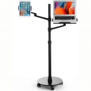 Viozon Tablet and Laptop Floor Stand, 2-in-1 Rolling Adjustable Dual arm, Applicable to3.5~6inch Phone and 7~13'' Tablet Compatible