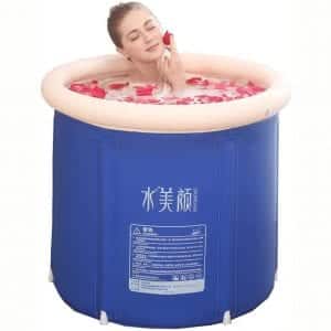 Inflatable Portable Bathtub, Blue Durable Soaking Bath Tub, Freestanding Inflatable Pool Bathroom Home Spa