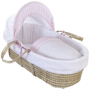 Clair de Lune Palm Moses Basket (Pink, Stars and Stripes)