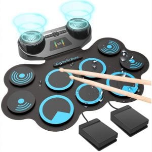 Electronic Drum Set, Roll Up Drum Practice Pad Midi Drum Kit with Headphone Jack Built-in Speaker Drum Pedals Drum Sticks 10 Hours Playtime, Great Holiday Birthday Gift