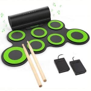 PAXCESS Electronic Drum Set, Roll Up Drum Practice Pad Midi Drum Kit with Headphone Jack Built-in Speaker Drum Pedals Drum Sticks 10 Hours Playtime