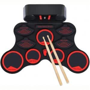 Elejolie Electronic Drum Set Roll Up Drum Practice Kit Portable Rechargeable Drum Kit with Headphone Jack Built-in Dual Speaker Drum Pedals Drum Sticks Children Beginners Gift