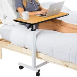Vive Overbed Table (XL) - Hospital Bed Table - Swivel Wheel Rolling Tray - Adjustable Over Bedside Home Desk - Laptop, Reading, Eating Breakfast Cart Stand